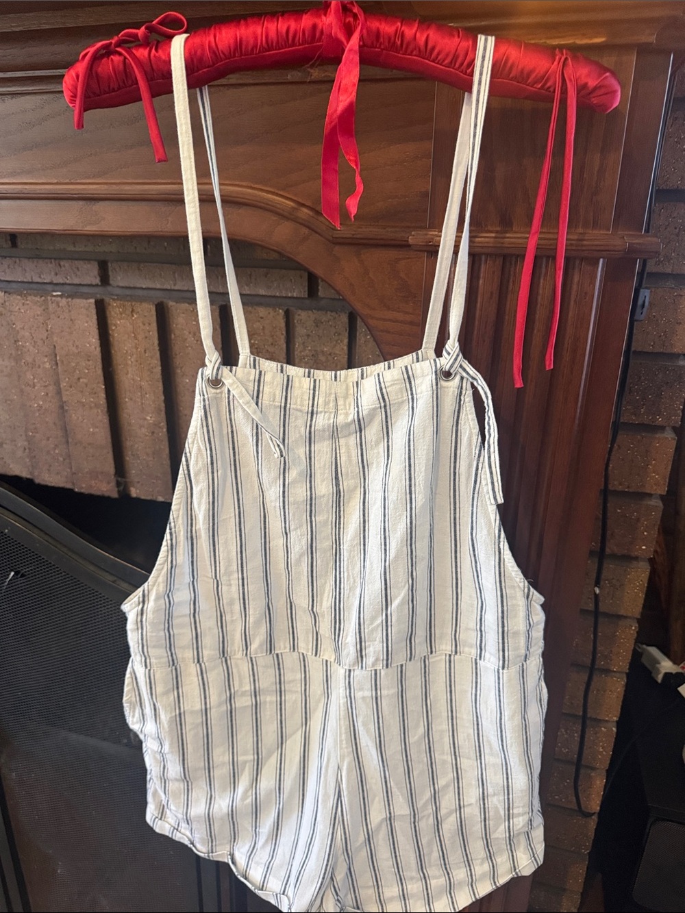 Cotton On White and Blue Striped Linen-Blend Romper